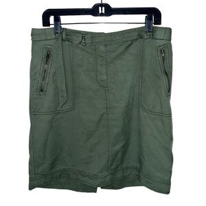 Loft Mini Skirt Olive Green Belted 100% Lyocell with Pockets Size 10